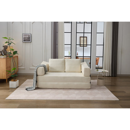 Canapé-lit convertible en chenille blanc moderne et minimaliste 70,87 pouces avec dossier amovible pour salon