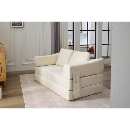 Canapé-lit convertible en chenille blanc moderne et minimaliste 70,87 pouces avec dossier amovible pour salon