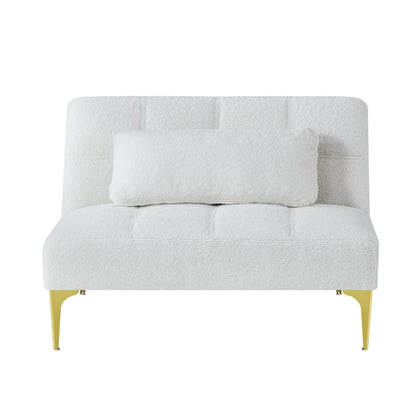 Canapé-lit simple modulaire en chenille blanche Teddy avec cadre en bois