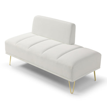 Banc causeuse rembourré blanc avec pieds dorés