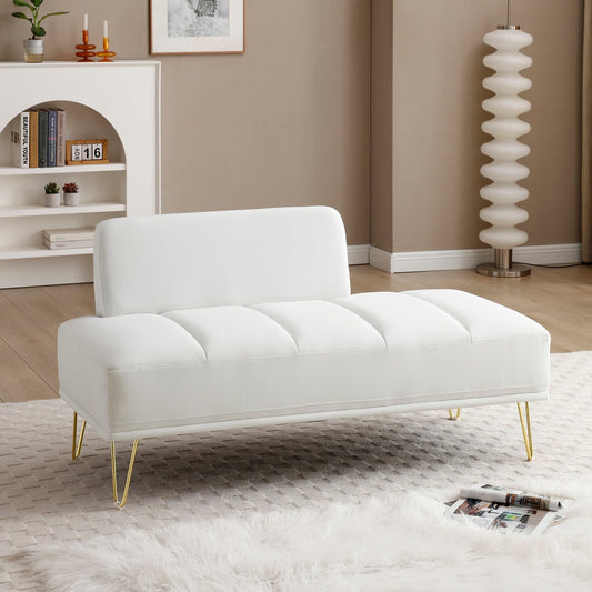 Banc causeuse rembourré blanc avec pieds dorés