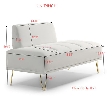 Banc causeuse rembourré blanc avec pieds dorés