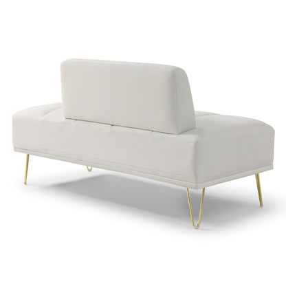 Banc causeuse rembourré blanc avec pieds dorés