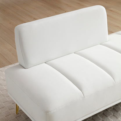 Banc causeuse rembourré blanc avec pieds dorés