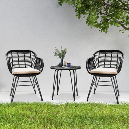 Ensemble de 3 meubles de jardin en osier avec coussins pour terrasse, piscine, jardin - 21,2 L x 23,6 l x 31,5 H