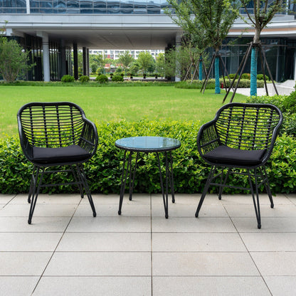 Ensemble de 3 meubles de jardin en osier avec coussins pour terrasse, piscine, jardin - 21,2 L x 23,6 l x 31,5 H
