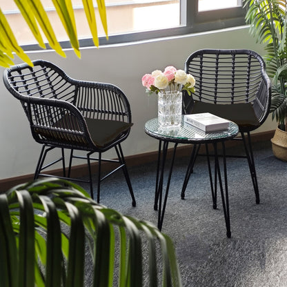 Ensemble de 3 meubles de jardin en osier avec coussins pour terrasse, piscine, jardin - 21,2 L x 23,6 l x 31,5 H