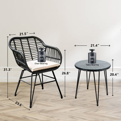 Ensemble de 3 meubles de jardin en osier avec coussins pour terrasse, piscine, jardin - 21,2 L x 23,6 l x 31,5 H