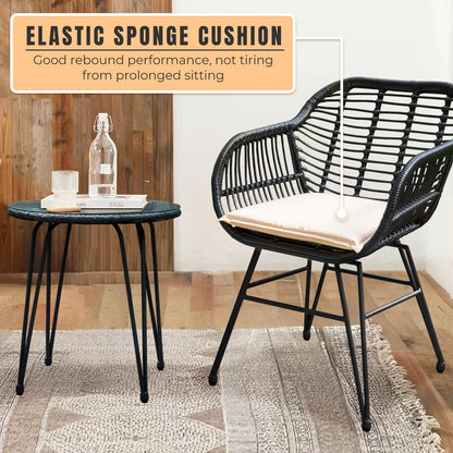 Ensemble de 3 meubles de jardin en osier avec coussins pour terrasse, piscine, jardin - 21,2 L x 23,6 l x 31,5 H
