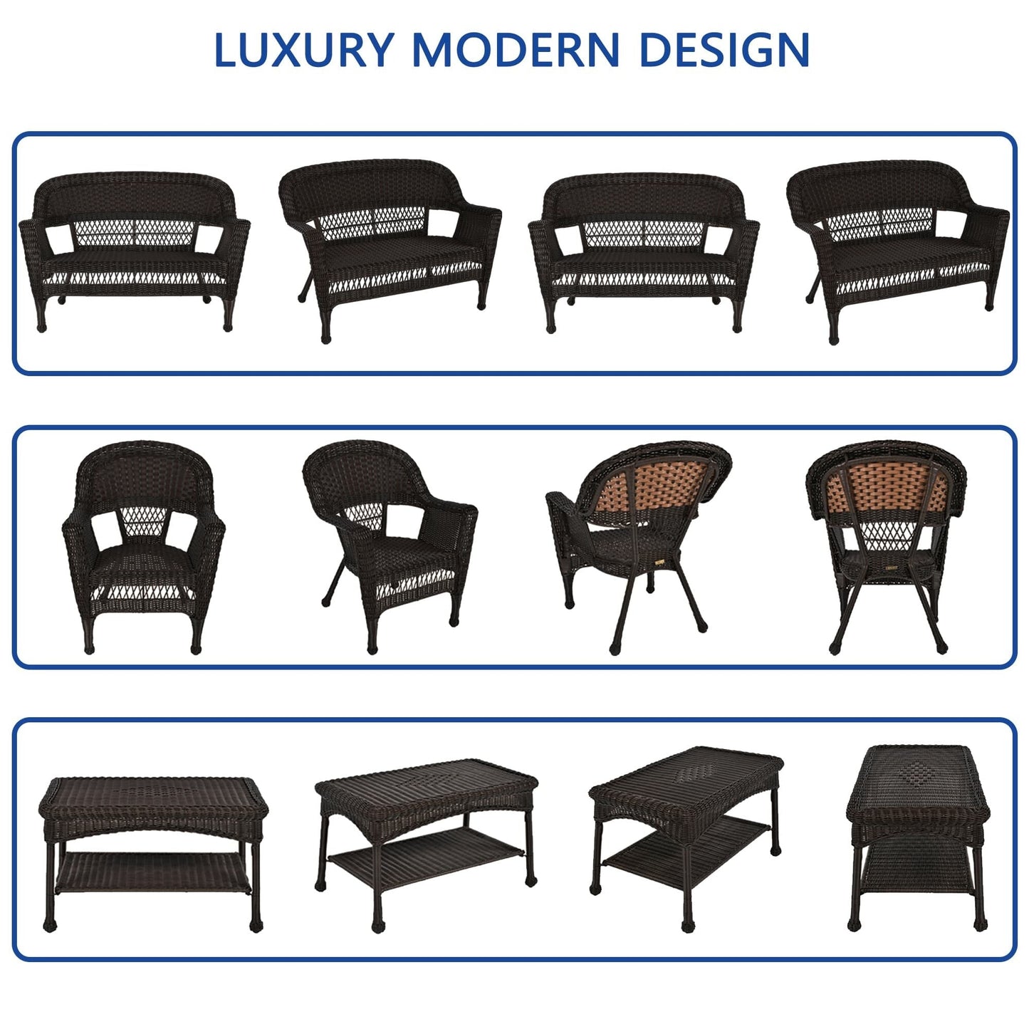 Ensemble de conversation 4 pièces pour patio en osier