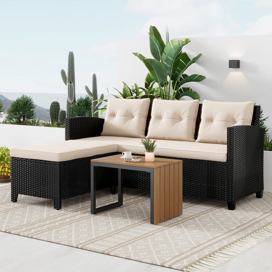 Ensemble de meubles de jardin en osier - Ensemble de canapés d'extérieur sectionnels en rotin 3 pièces