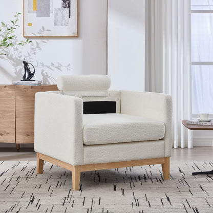 Fauteuil d'appoint moderne et large avec pieds en bois naturel, fauteuil simple et canapé avec deux coussins traversins
