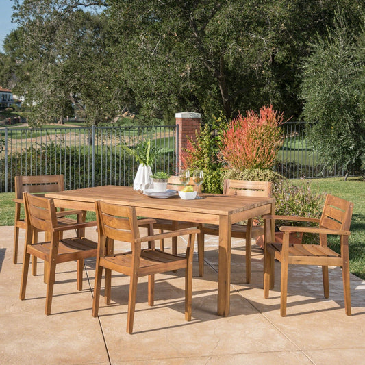 Ensemble de salle à manger rectangulaire extensible en bois Wilson pour l'extérieur par Christopher Knight Home