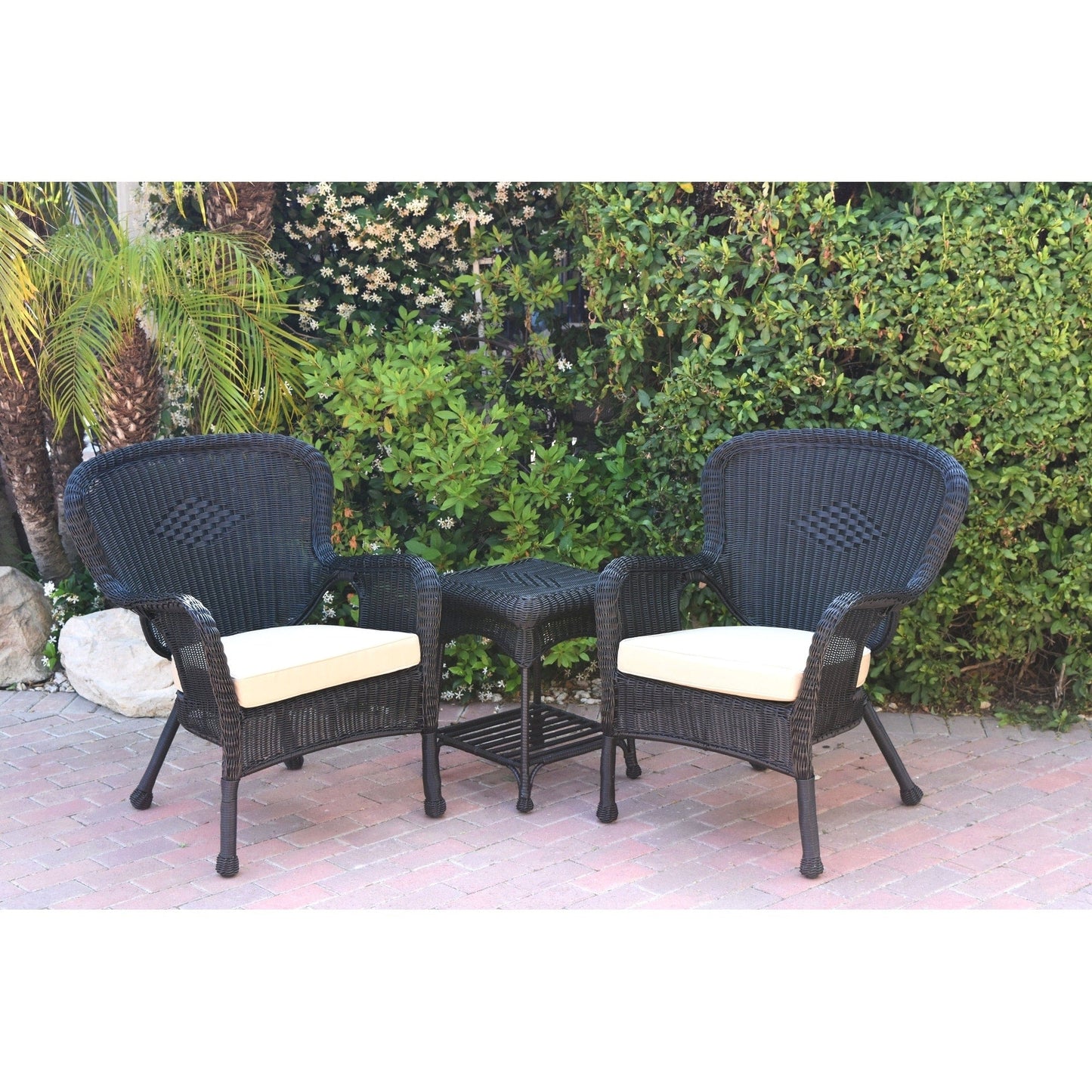 Ensemble de chaises et de tables d'appoint Windsor en osier noir avec coussin de chaise