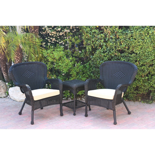 Ensemble de chaises et de tables d'appoint Windsor en osier noir avec coussin de chaise