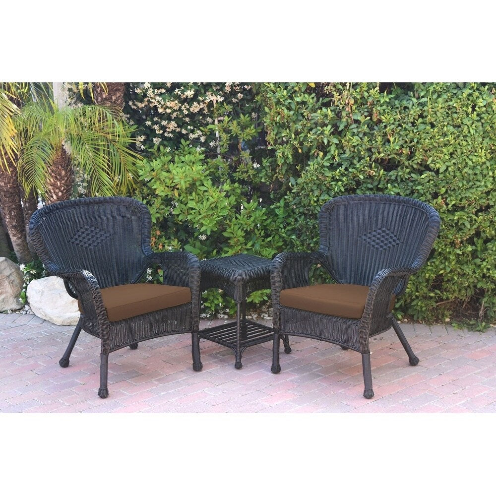 Ensemble de chaises et de tables d'appoint Windsor en osier noir avec coussin de chaise