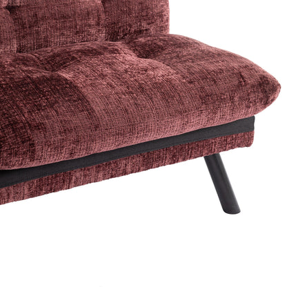 Canapé-lit convertible en chenille rouge vin 75,6 avec pieds en métal pour salon