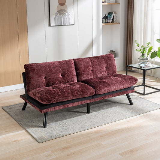 Canapé-lit convertible en chenille rouge vin 75,6 avec pieds en métal pour salon