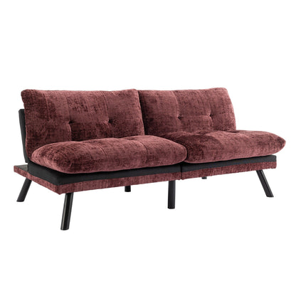 Canapé-lit convertible en chenille rouge vin 75,6 avec pieds en métal pour salon