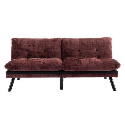 Canapé-lit convertible en chenille rouge vin 75,6 avec pieds en métal pour salon