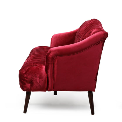 Canapé 3 places moderne rouge vin 73,25 avec boutons capitonnés et pieds en bois de bouleau pour le salon