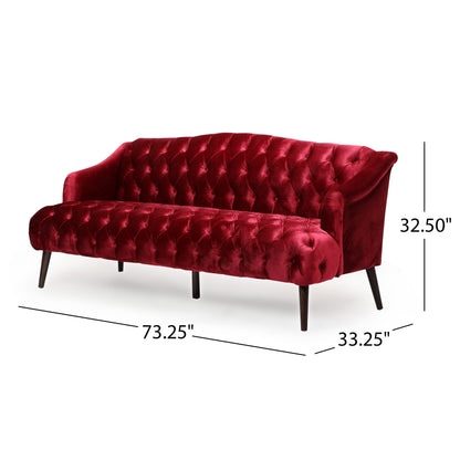 Canapé 3 places moderne rouge vin 73,25 avec boutons capitonnés et pieds en bois de bouleau pour le salon