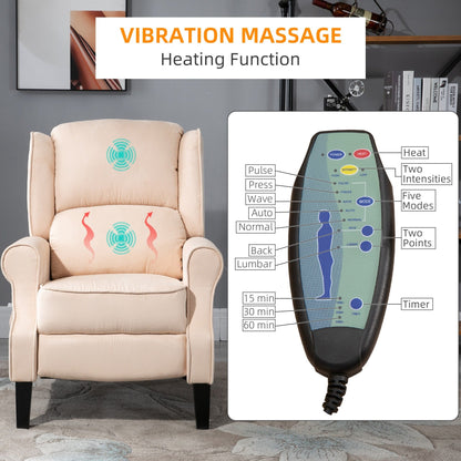 Fauteuil de massage chauffant à oreilles, fauteuil inclinable rembourré vintage avec dossier réglable, télécommande, poche latérale de rangement