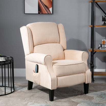 Fauteuil de massage chauffant à oreilles, fauteuil inclinable rembourré vintage avec dossier réglable, télécommande, poche latérale de rangement