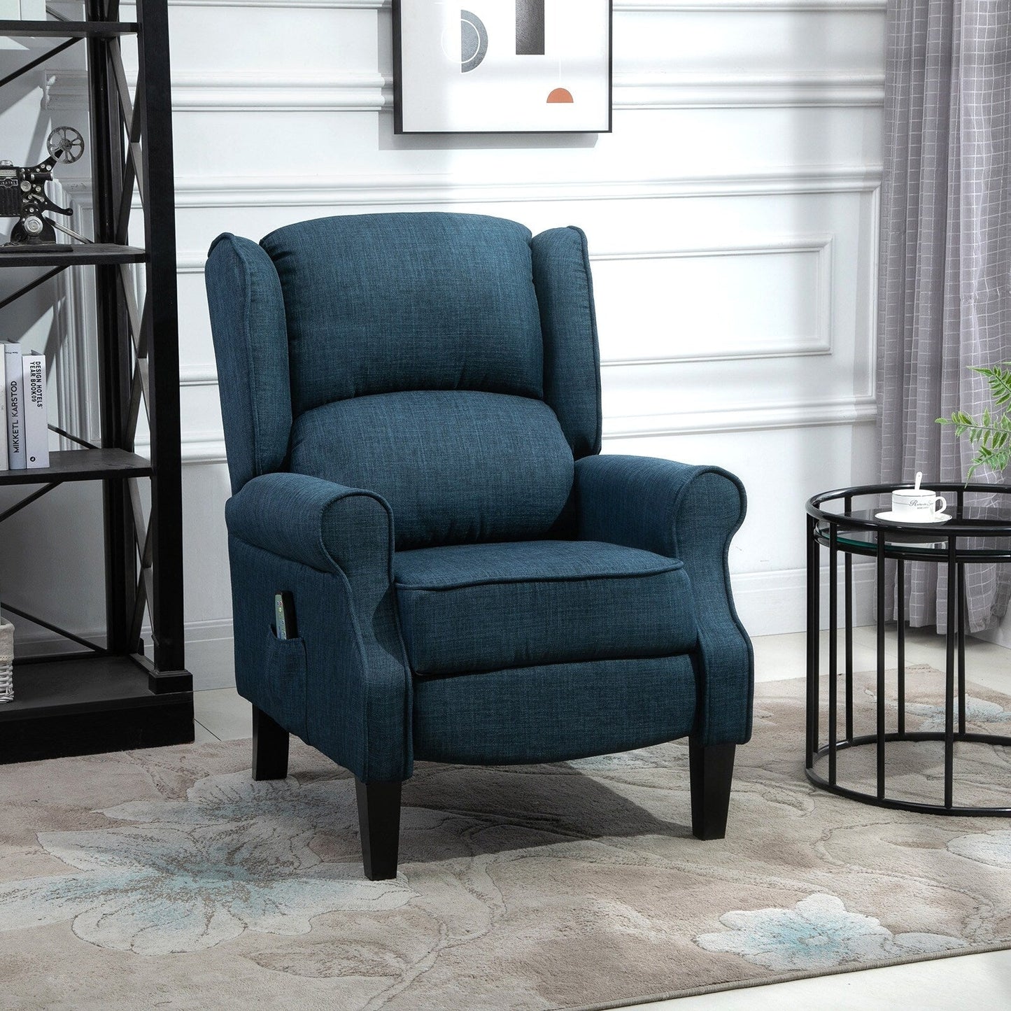 Fauteuil inclinable manuel en lin avec repose-pieds réglable et télécommande filaire