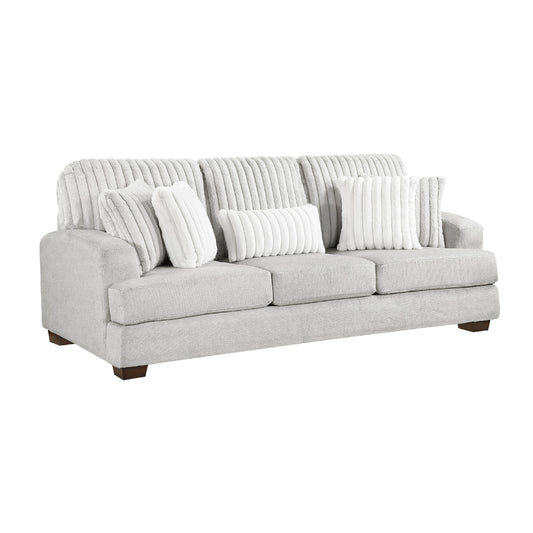 Canapé Witz, 96 pouces, 5 coussins, velours côtelé gris clair à texture côtelée