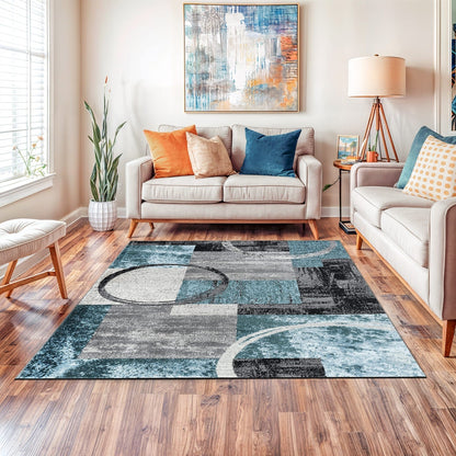 Tapis rond abstrait en polypropylène fabriqué à la machine par World Rug Gallery