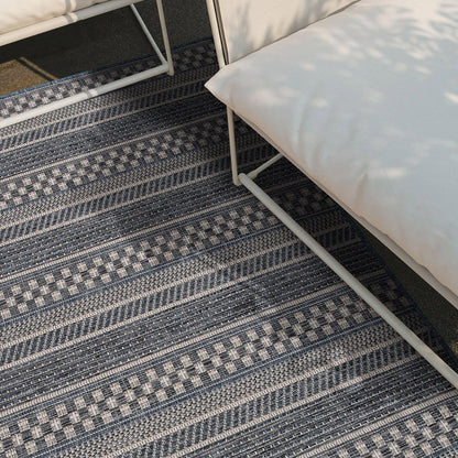 Tapis d'intérieur/extérieur bohème à rayures géométriques World Rug Gallery