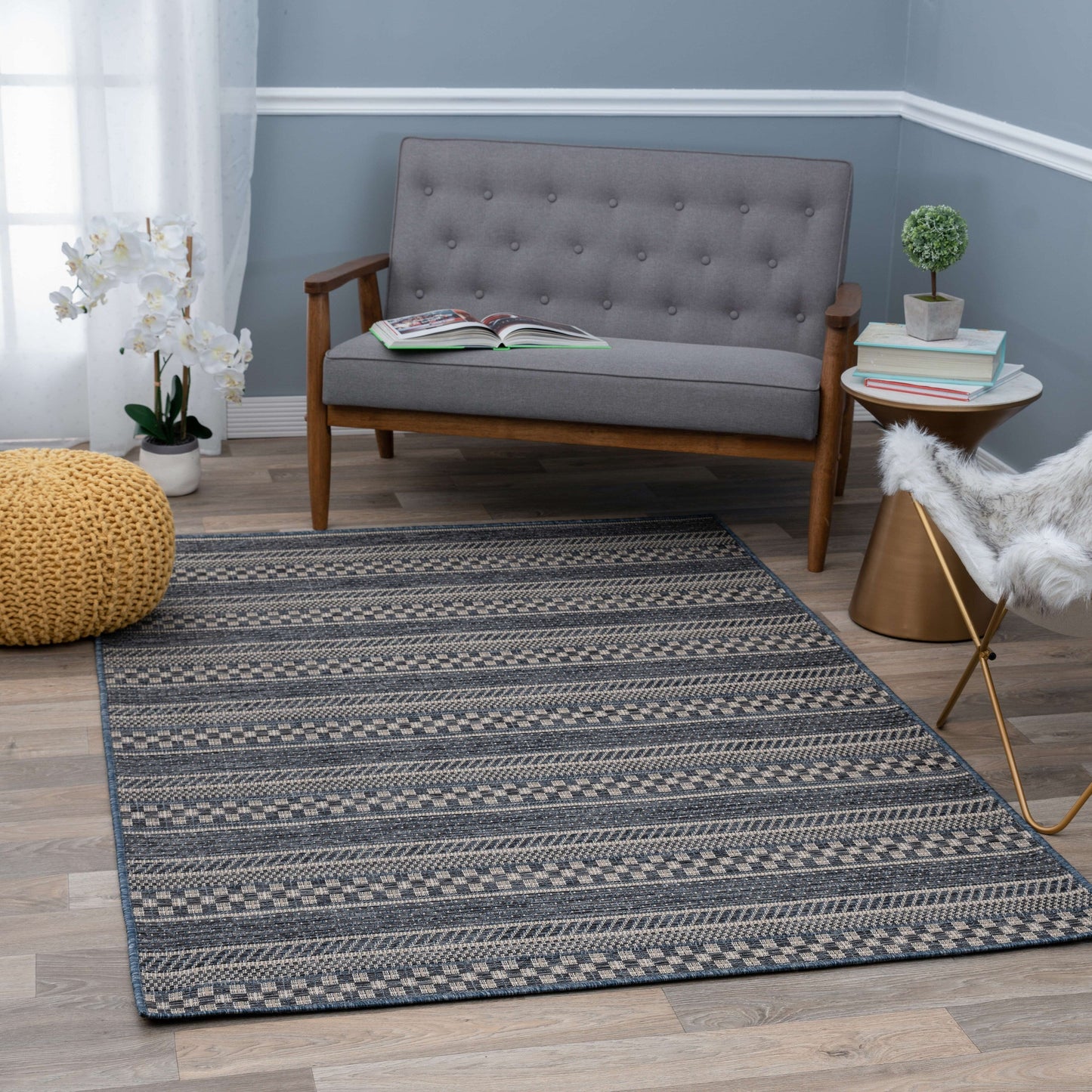 Tapis d'intérieur/extérieur bohème à rayures géométriques World Rug Gallery