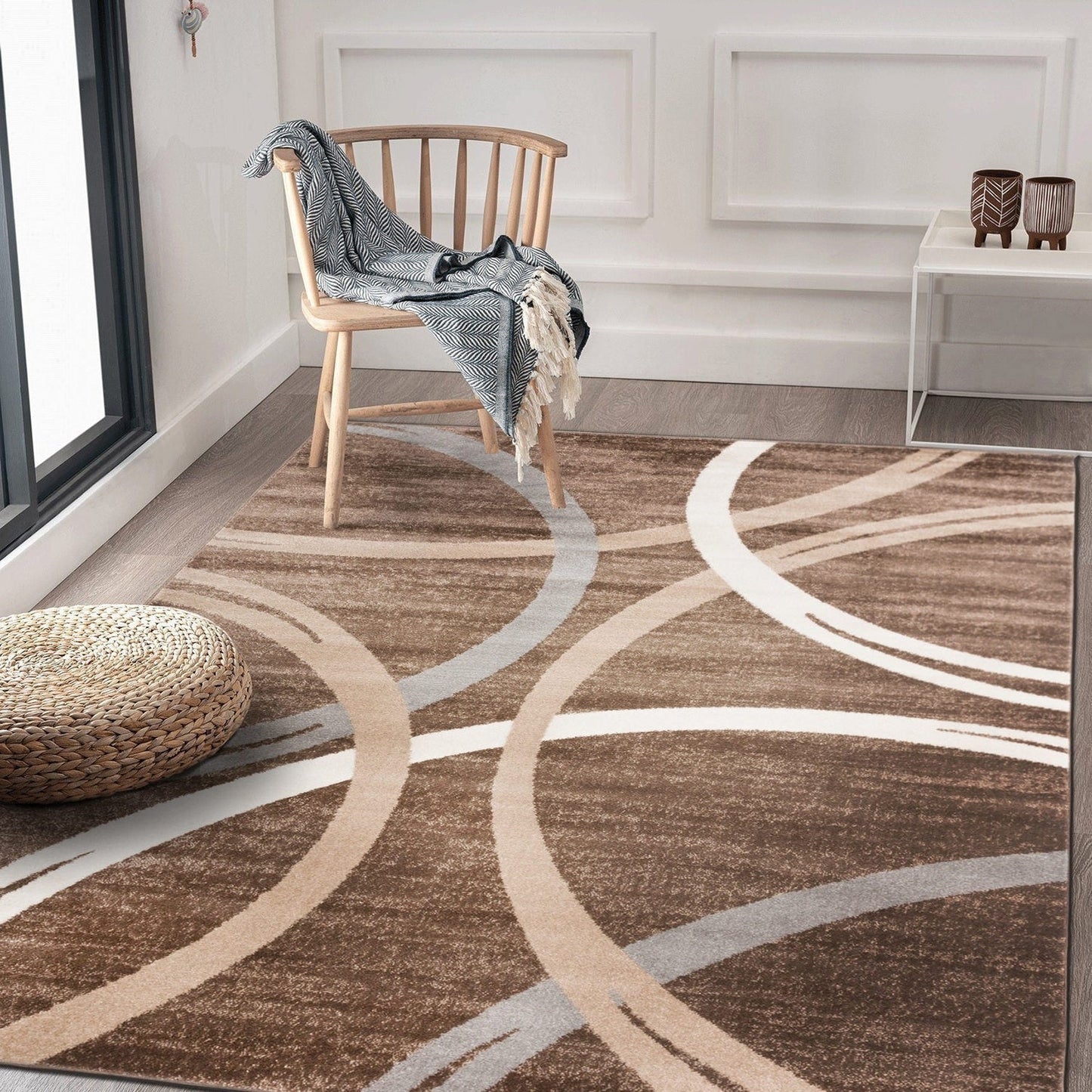 Tapis contemporain à motif de cercles abstraits, collection World Rug Gallery