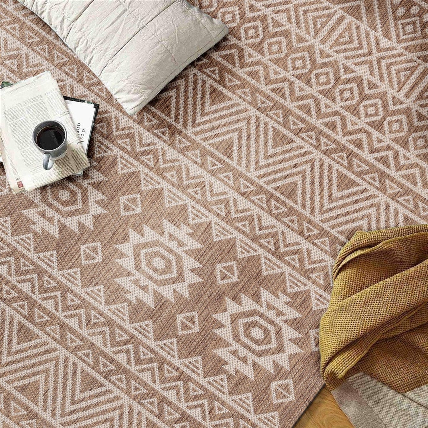 Tapis d'intérieur/extérieur texturé géométrique bohème vieilli World Rug Gallery