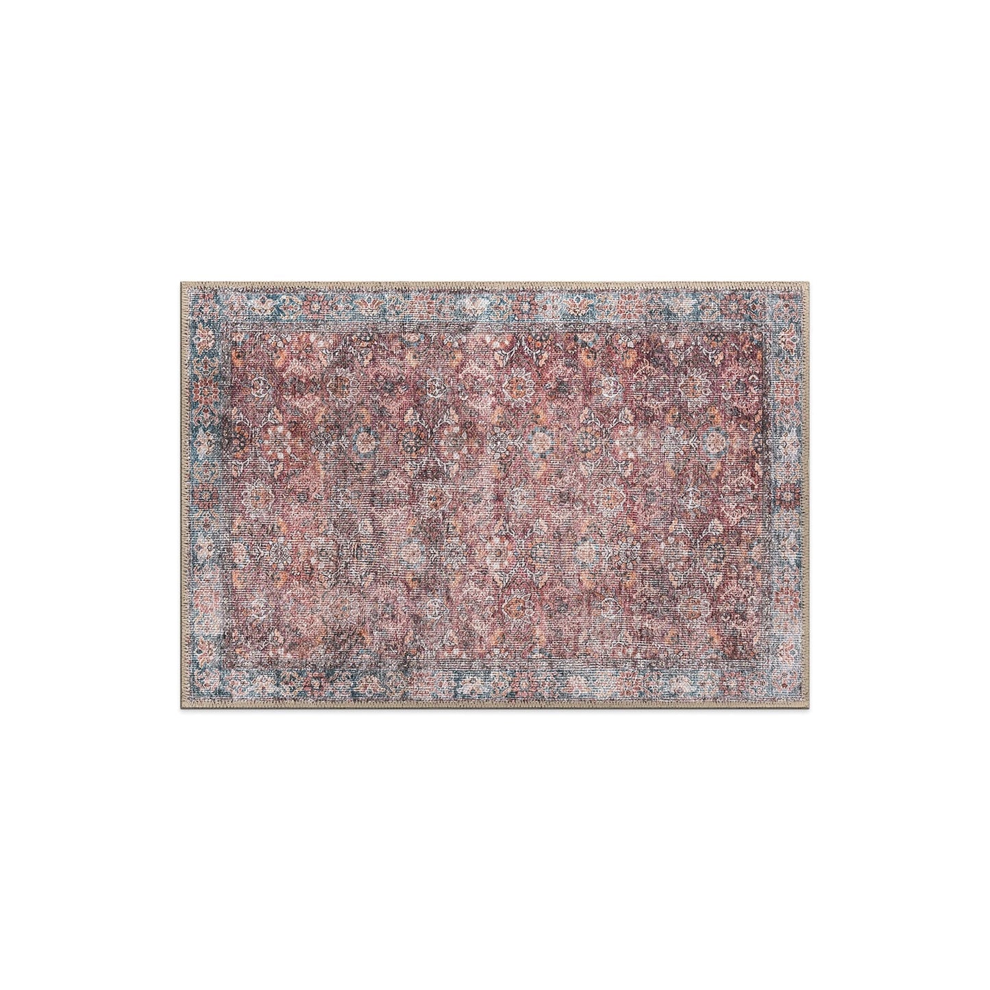 Tapis de transition vintage à bordures, lavable en machine et antidérapant, World Rug Gallery