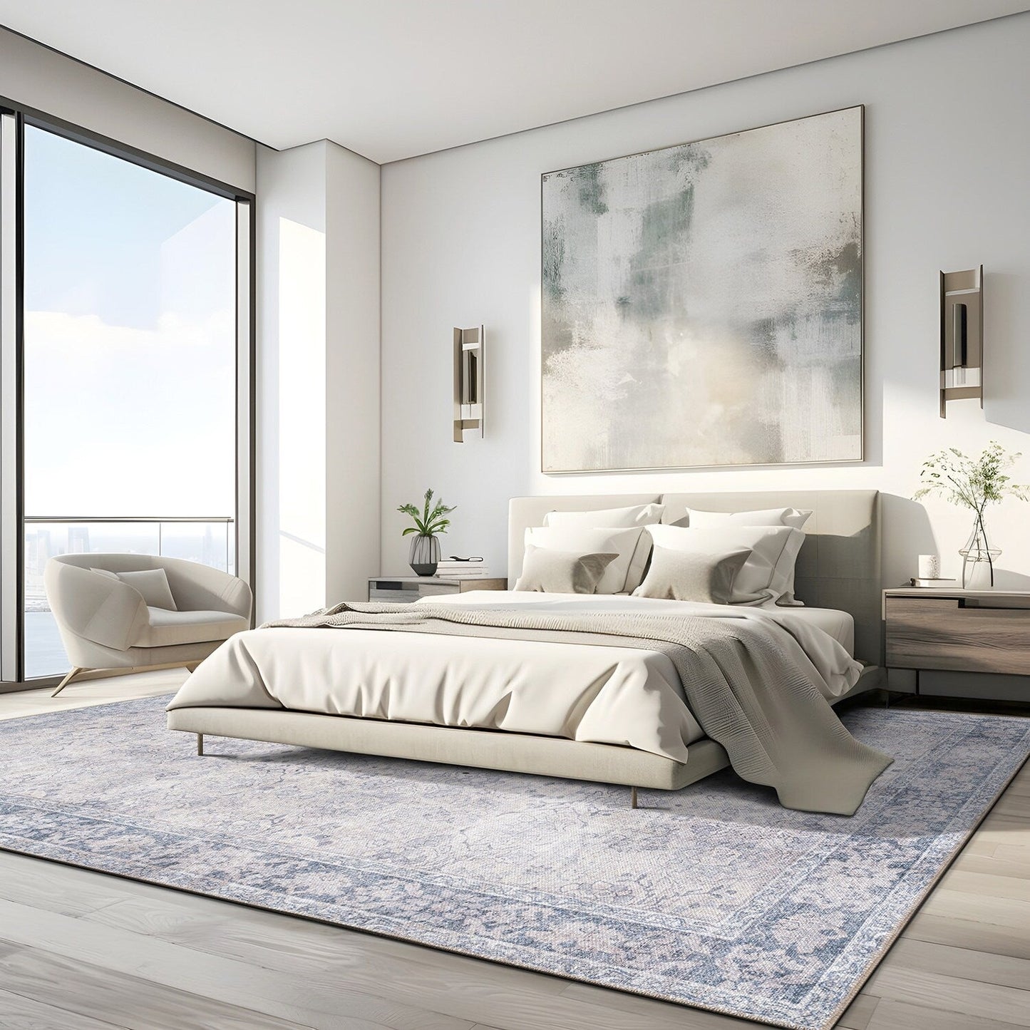 Tapis de transition vintage à bordures, lavable en machine et antidérapant, World Rug Gallery