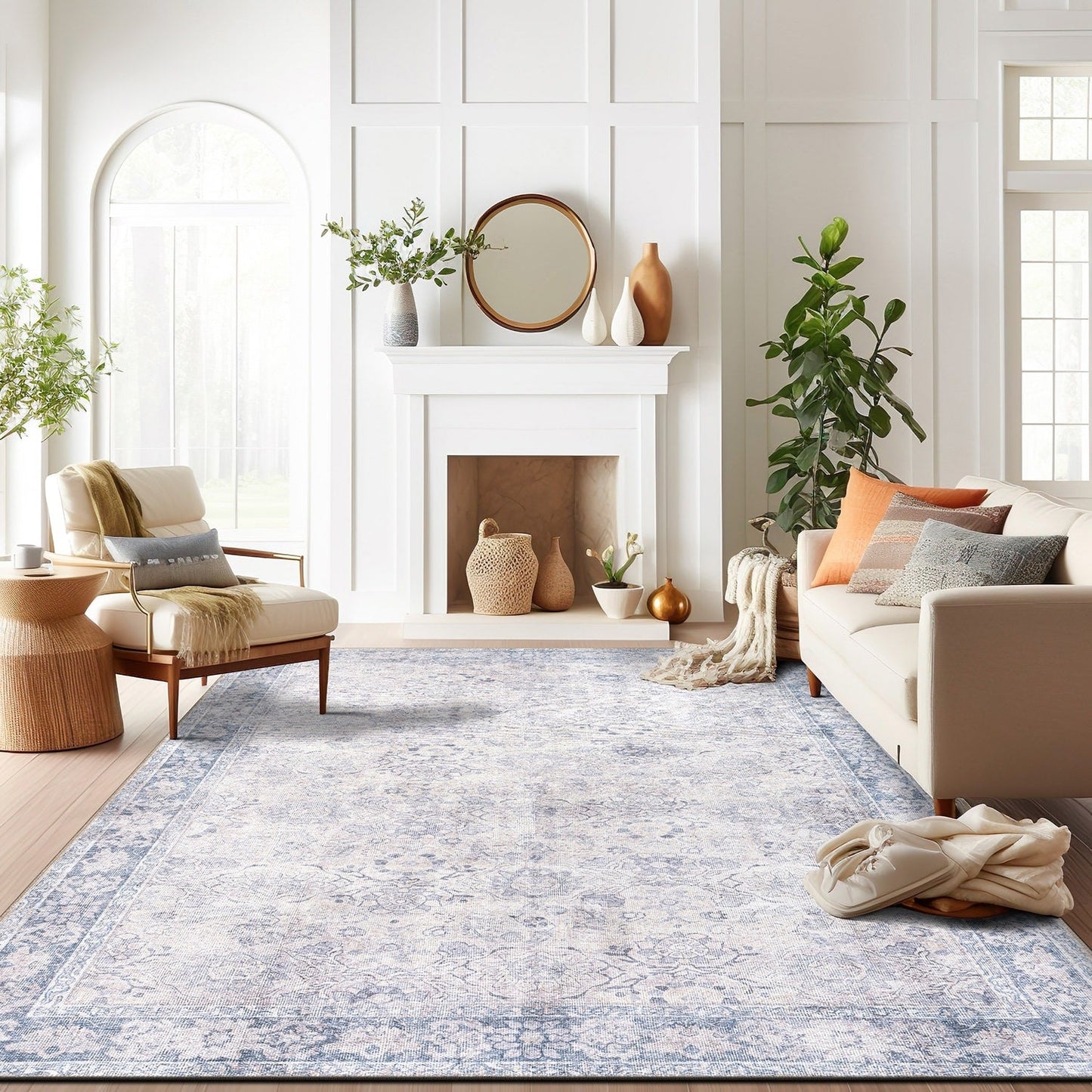 Tapis de transition vintage à bordures, lavable en machine et antidérapant, World Rug Gallery