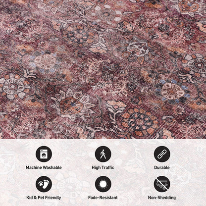 Tapis de transition vintage à bordures, lavable en machine et antidérapant, World Rug Gallery