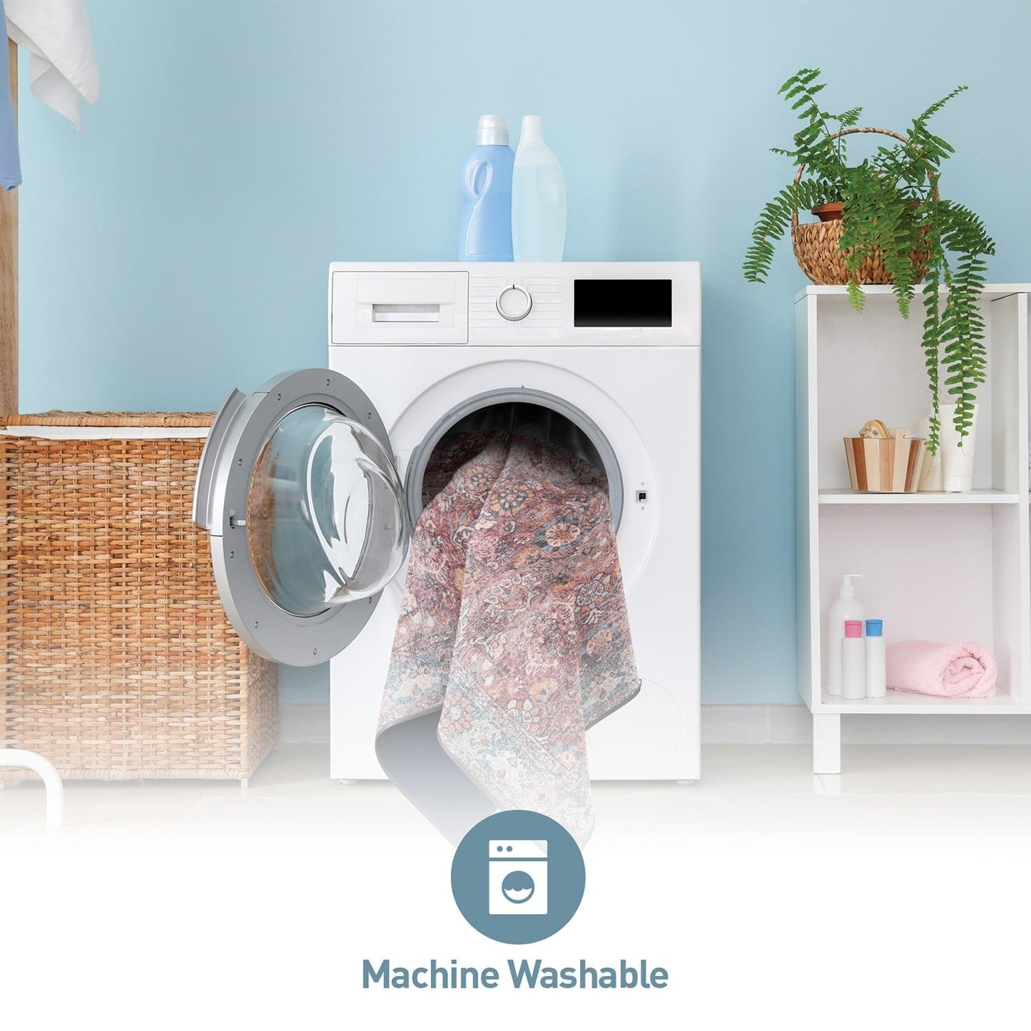 Tapis de transition vintage à bordures, lavable en machine et antidérapant, World Rug Gallery