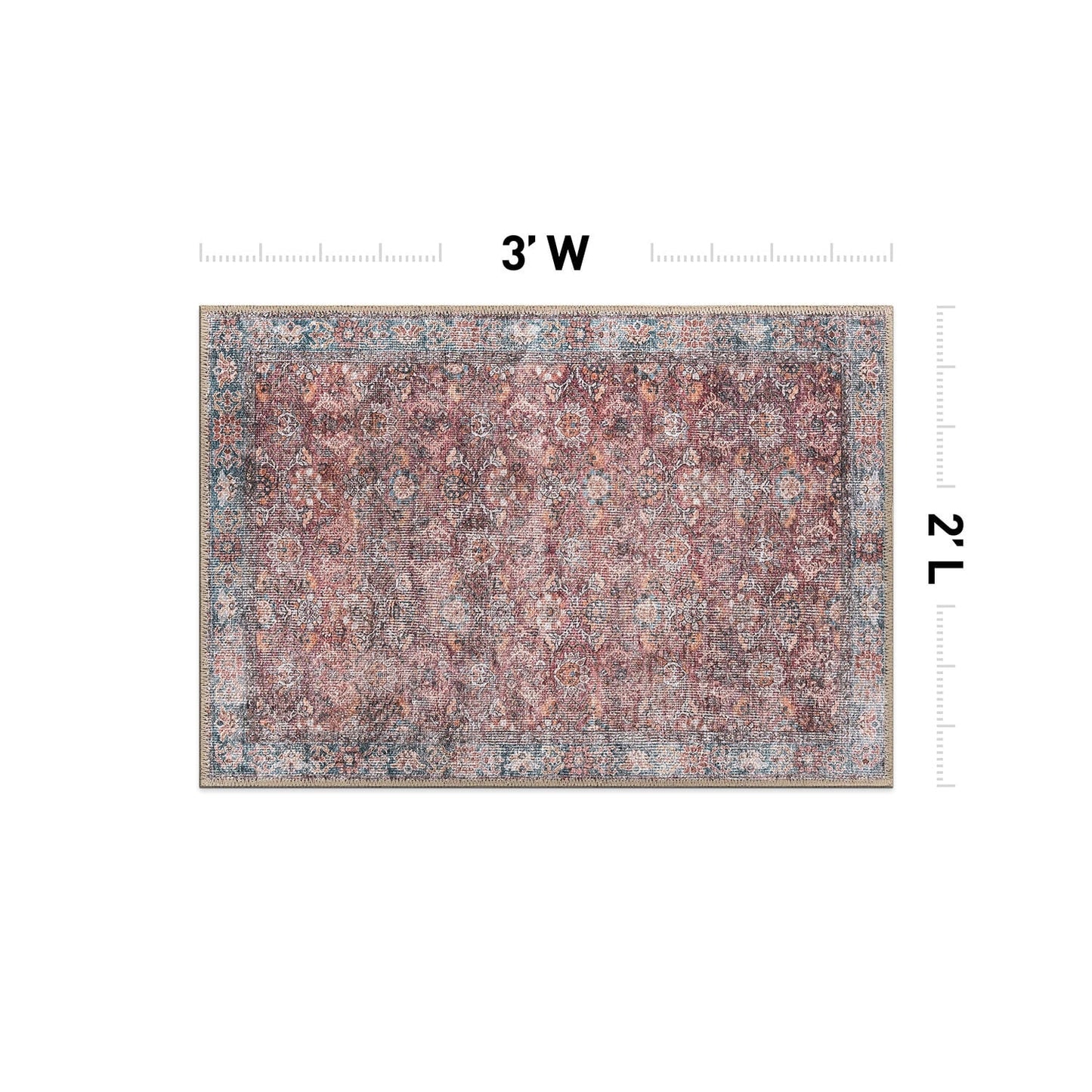 Tapis de transition vintage à bordures, lavable en machine et antidérapant, World Rug Gallery