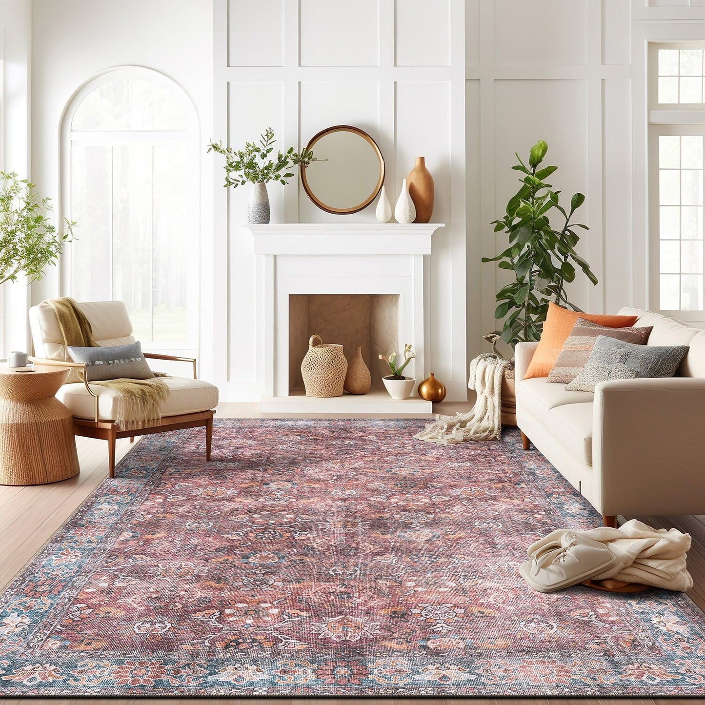 Tapis de transition vintage à bordures, lavable en machine et antidérapant, World Rug Gallery