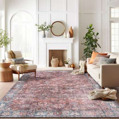 Tapis de transition vintage à bordures, lavable en machine et antidérapant, World Rug Gallery