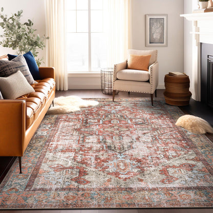 Tapis World Rug Gallery Vintage Boho à médaillon, lavable en machine et antidérapant