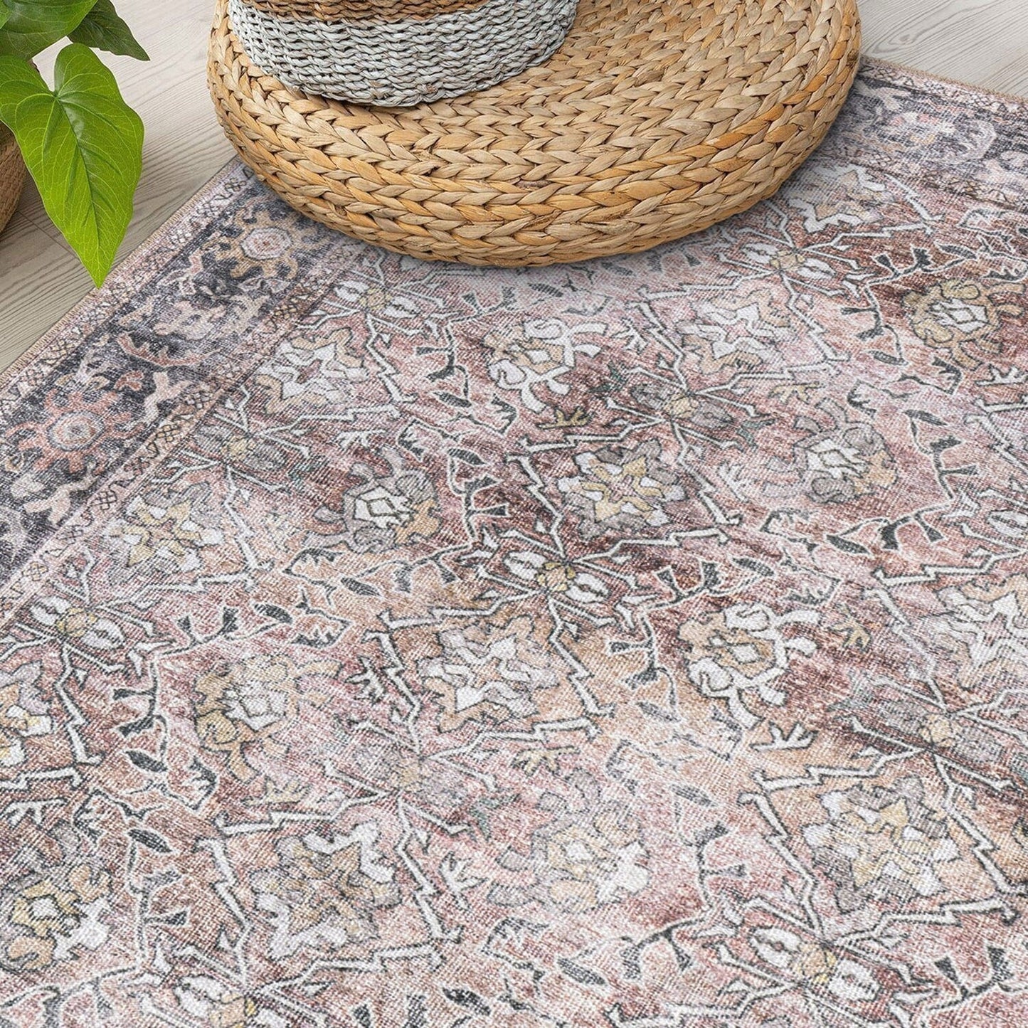 Tapis vintage vieilli World Rug Gallery, lavable en machine et antidérapant