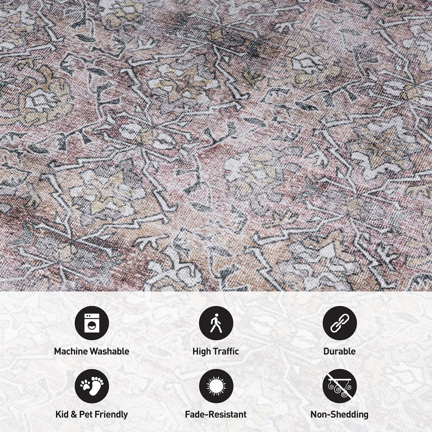 Tapis vintage vieilli World Rug Gallery, lavable en machine et antidérapant