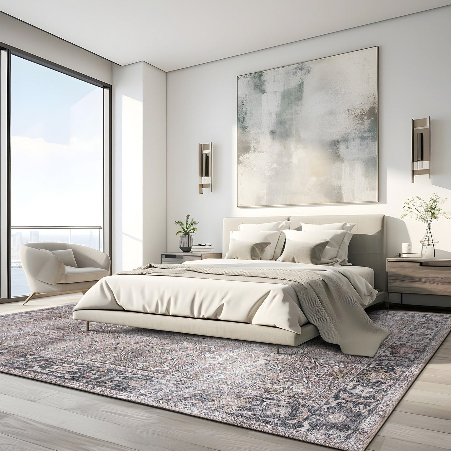 Tapis vintage vieilli World Rug Gallery, lavable en machine et antidérapant