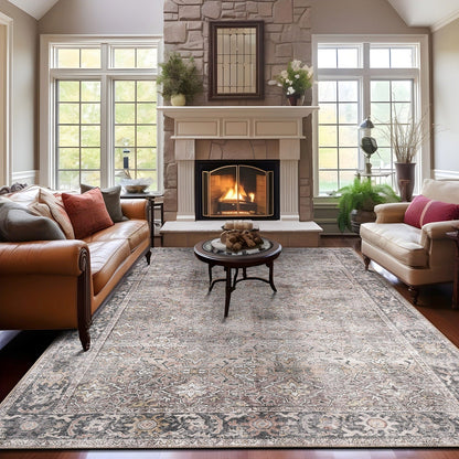 Tapis vintage vieilli World Rug Gallery, lavable en machine et antidérapant