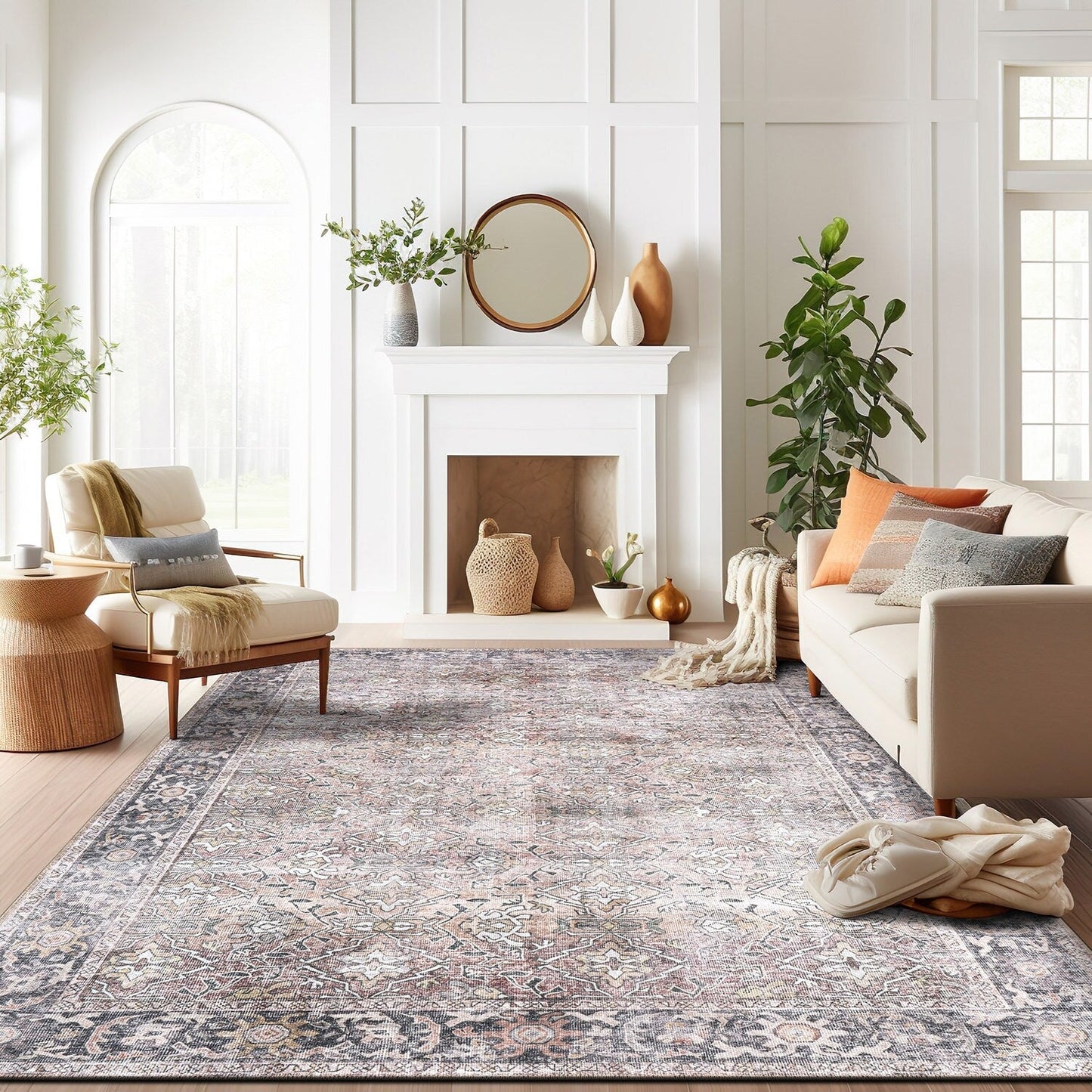 Tapis vintage vieilli World Rug Gallery, lavable en machine et antidérapant