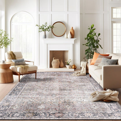 Tapis vintage vieilli World Rug Gallery, lavable en machine et antidérapant